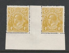 1926 KGV 4d "OLIVE" SINGLE WMK "NO IMPRINT PAIR" BW 114ZA $300.00 VERY RARE!