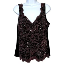 Vintage Y2K Metaphor Beaded Sequin Velvet Tank Top Size L Whimsigoth Sparkle NYE