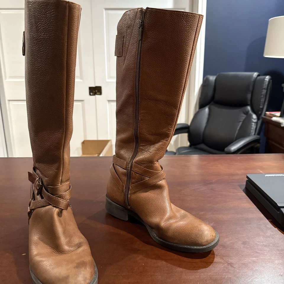 Enzo Angiolini Womens 8.5 Western Country Boots Brown Leather Riding Side Zip - Image 4 of 4