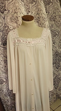 Vintage Shadowline Silky Nylon Lace Ribbon rosette button Long Nightgown