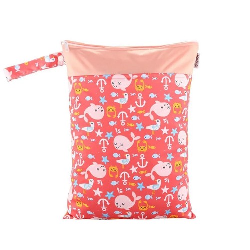 Waterproof Double Zip Wet Bag Pink Whales 30x40cm Medium Size - Picture 1 of 2