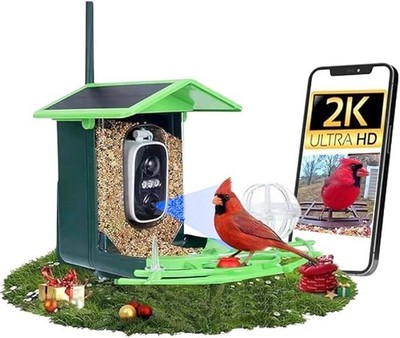 2K Bird Feeder Camera 32MP, 5G WiFi, Al Bird ID, Solar Powered