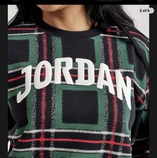 Jordan Brooklyn Fleece Green Plaid Crew-Neck Sweatshirt sz M Women's HM5498-341