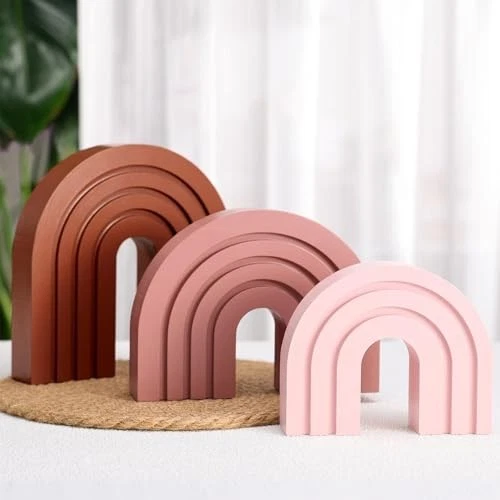 Juego de 3 Estantes Rosa Boho Decoración Arco de Madera Arco Arco Iris Decoración de Habitación Arco de Madera Moderno Foto 4 de 4