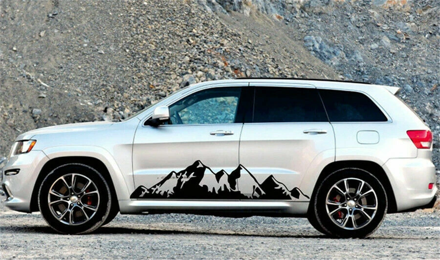 2Pcs Black Snow Mountain Car Side Skirt Sticker For Tacoma RAV4 JEEP Ford Etc - Image 4 of 4