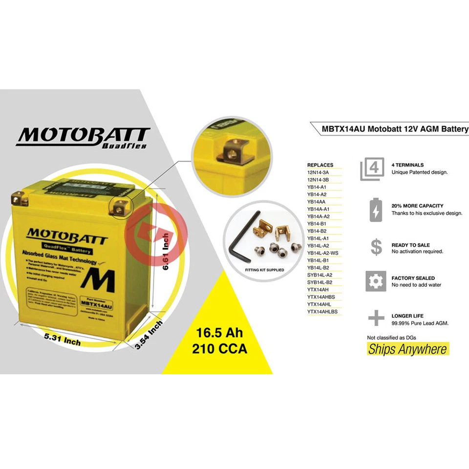 BATTERIA MOTOBATT MBTX14AU SIGILLATA TRIUMPH DAYTONA SUPER 3 900 1993-1994 Foto 2 de 4