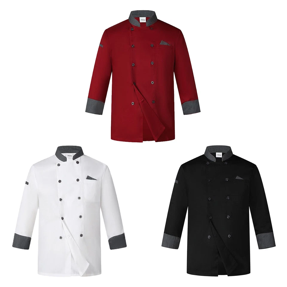 Mens Women Long Sleeve Button Chef Coat Jacket Restaurant Kitchen Cooking Top - Image 2 of 2