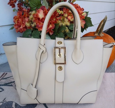 Alberta di Canio large leather handbag Made In Italy Cream/Taupe | eBay
