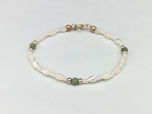 Pulsera Mujer Blanco Medreperla Ágata Verde Cuentas Blancas Oro - Imagen 6 de 6