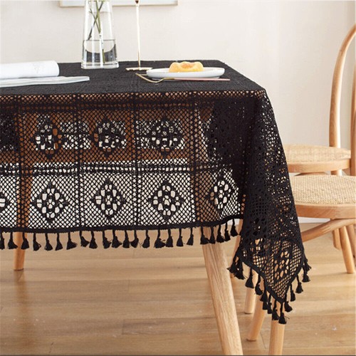 Black Vintage Cotton Crochet Lace Tablecloth Dining Kitchen Table Cover Party - Picture 25 of 29