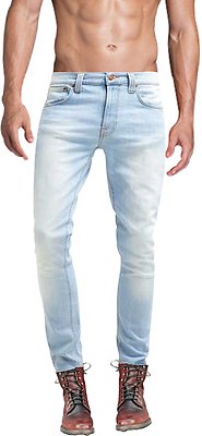 Mens Denim Jeans Straight Leg Regular Fit Super Stretch Skinny Leg Biker Pants