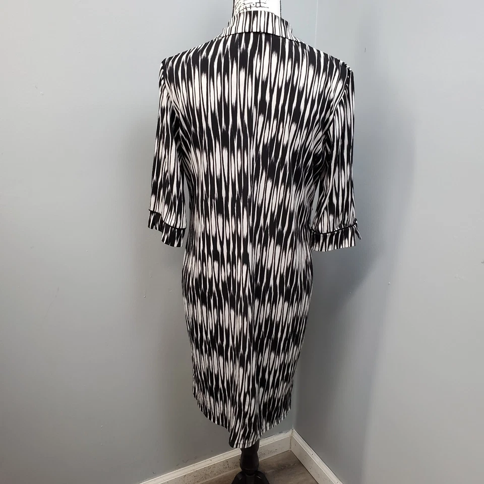 Vestido recto Sandra Darren para mujer 6 negro geométrico manga 3/4 cuello pulóver Foto 2 de 4