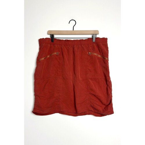 XCVI Ruched Mini Skirt Elastic Waist Tencel Orange Red size XL NWT