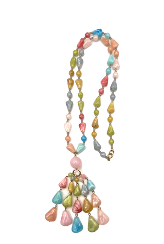 Collana Vintage Grossa Pastello Multicolore Perline Nappa Pendente Plastica 30" - Foto 15 di 23