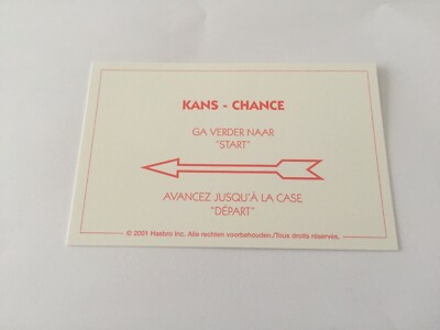 MONOPOLY KARTE 2001 FRANZÖSISCH NIEDERLÄNDISCH GLÜCK VORWÄRTS ZUM ABFAHRTSFELD