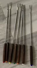 Vintage Fondue Forks-Stainless Steel Wood Handles-Set Of 7