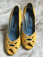 Marc Jacobs Womens Shoes Yellow SUEDE & Snake Pump Peep Toe Retro SIZE 8 1/2 M
