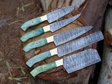 Chef Knife 5Pc Kitchen Knives Set Best Gift Damascus handmade ChefW/L/Sheath4791