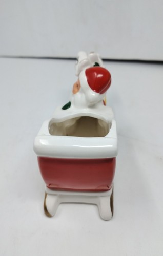 VINTAGE SANTA SLEIGH & REINDEER PLANTER CHRISTMAS Gold Trim Decor Taiwan - Picture 12 of 13