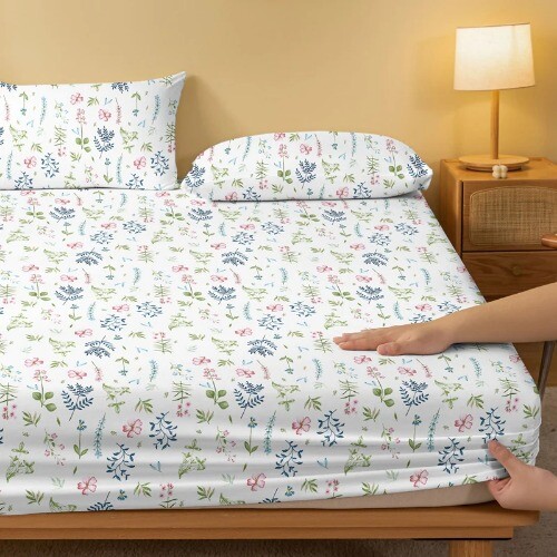 1 einfaches modernes mattes Spannbetttuch mit Pflanzendruck, Schlafzimmer bedruckte Bettdecke, - Bild 3 von 12