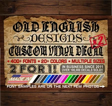 x2 Custom Vinyl Decal OLD ENGLISH Car Window Side Bottom Windshield Sticker Jdm