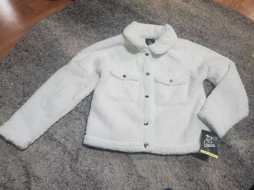 Girls Art Class Sherpa Fleece Jacket Button Up Size Large 10/12 Ivory | eBay