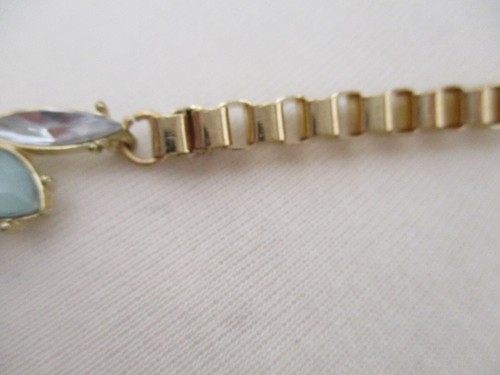 Chunky necklace, pale blue/clear faceted clear crystal shapes, gold colour chain - Picture 4 of 6