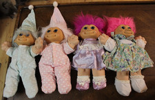 4 Vintage Russ Troll Dolls Pajamas and Dresses 12" tall