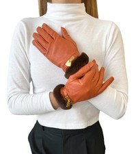 HERMES Vintage H Logo Kelly Gloves Accessory Padlock Charm 7 Orange Leather