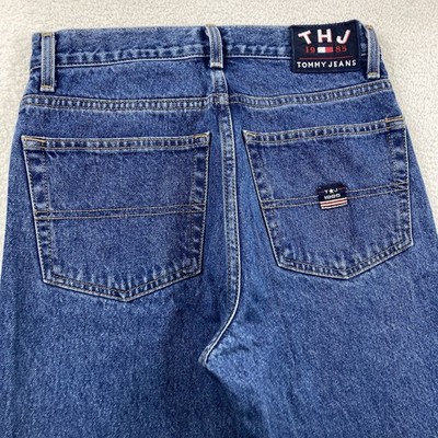 Vintage Tommy Hilfiger Jeans Men 30x34 Blue Straight Leg 1985 USA Flag Denim