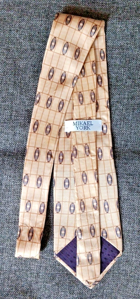 Corbata años 70 80 90 Y2K para hombre Mikael York amarillo tostado azul 4 ancho 59 largo Foto 3 de 4