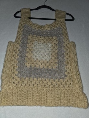 Handmade womens Crochet Beige/Gray crochet vest, size L/XL