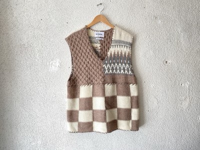 NOMA t.d.ニット Patchwork Hand-knit Vest NOMA t.d. WORK BY HAND PATCHWORK PANEL KNIT SWEATER VEST 4 L