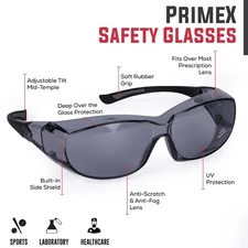 PrimeX Wrap Around Lenses Safety Glasses Anti-Scratch, Anti Fog (1 Pair)