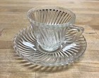 Vintage FEDERAL GLASS "DIANA" Swirl Clear Demitasse Cup and Saucer