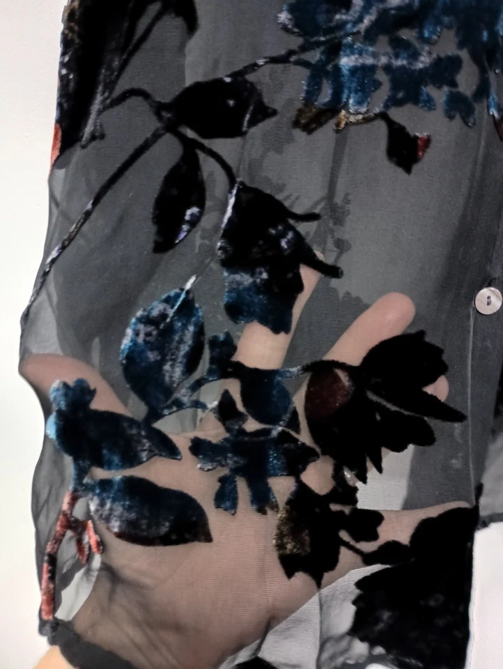 Top Jeremy Y2K Spenser de Colección para Mujer Talla 8 Negro Terciopelo Burnout Floral Seda Gótico Foto 3 de 4