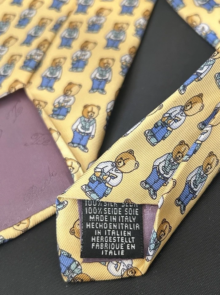 Gravata Beaufort urso amarelo 100% seda feita na Itália - Imagem 3 de 4