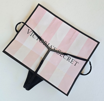 Victoria's Secret TWINKLE V-STRING Panty Floral Shine Strap Black M Medium NWT