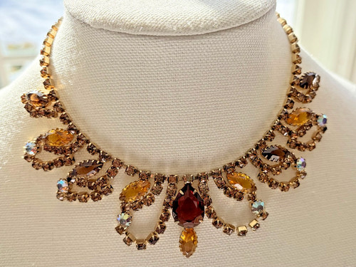 Elegant Juliana Rhinestone Necklace, Ear Clips - D & E