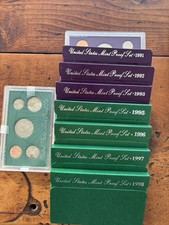 9 US Coin Proof Sets 1990,1991,1992,1993,1994,1995,1996,1997,1998 w S Mint Mark