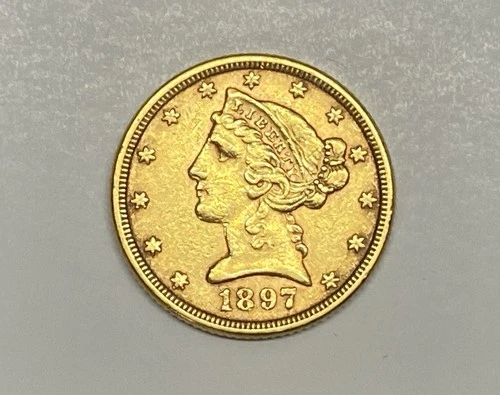 1897 $5 Five Dollar Gold Liberty Head Half Eagle Coin