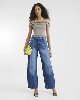 River Island Womens Balloon Leg Jeans Blue Denim Trousers Pants Bottoms