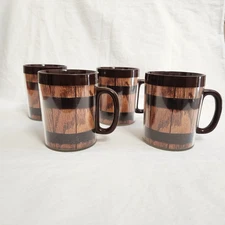 Vintage Dart Thermo Serv Old Oaken Wooden Barrel Bucket Coffee Cups Plastic Mugs