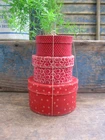 Stack of 3 Small Papier Mache Boxes Red Calico