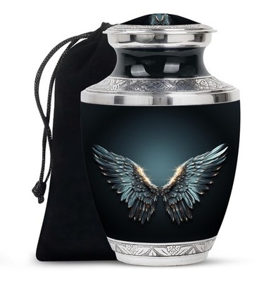 Wings Blue Aura Memorial Urns for Ashes Adult Father, Handmade Urn (10 Inch)