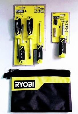 Ryobi Screwdriver Set Package (4 PC Set, 11-IN-1 Screwdriver & 12'' Zipper Pouch)