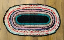 VINTAGE HANDMADE BRAIDED OVAL MULTICOLOR RAG RUG 36" X 20"