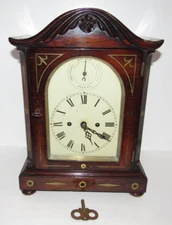 Antique English Double Fusee Bracket Clock with Brass Inlaid, Time/Bell Strike