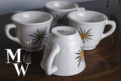 Paul McCobb For Jackson China Starburst Coffee Cup/mug Set Of Four, Mcm Atomic