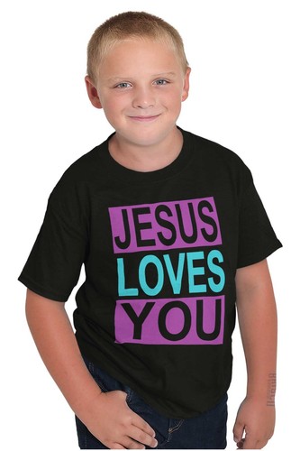 Christian Faith Religious Jesus Loves You Youth Crewneck T Shirts Boy or Girl - Picture 4 of 7